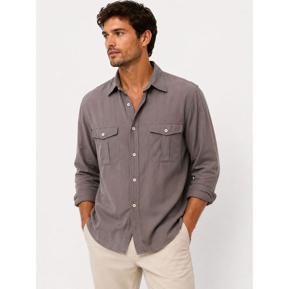 JCREW 2-Ply Cotton Casual Button Down Gray‎ Large